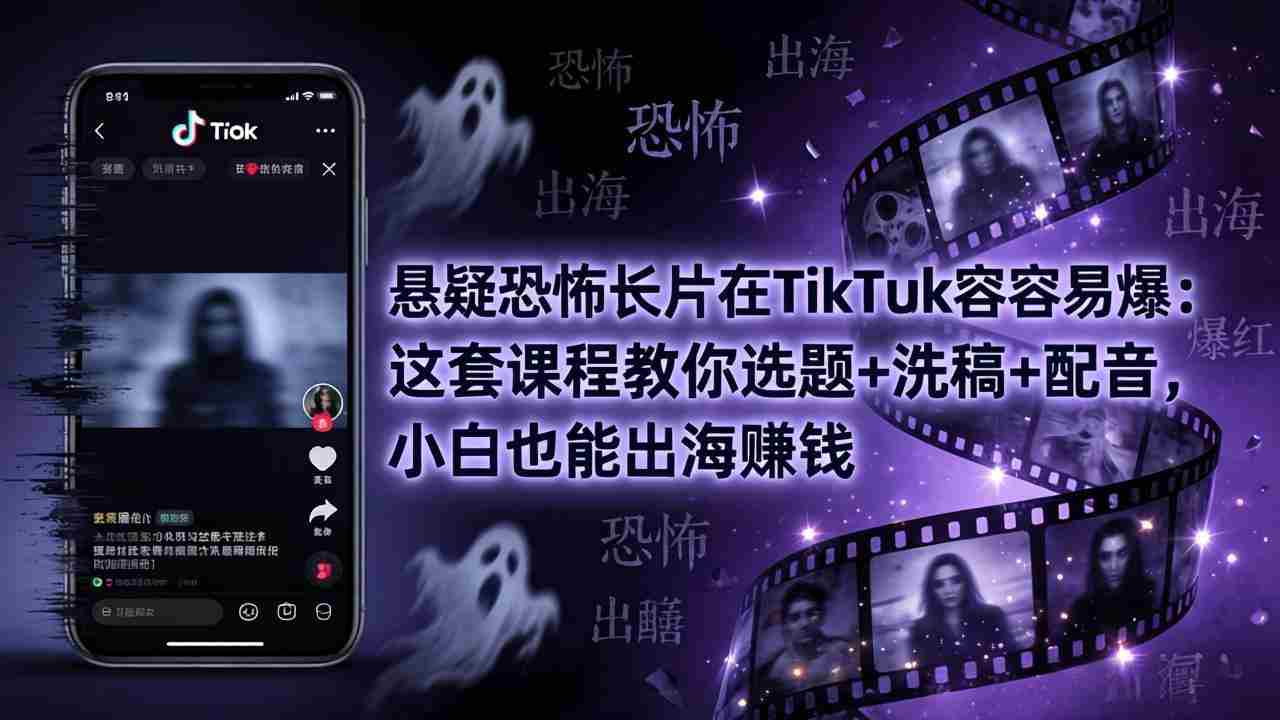 （18220期）悬疑恐怖长片在TikTok最容易爆：这套课程教你选题+洗稿+配音，小白也能出海赚钱-网创资源