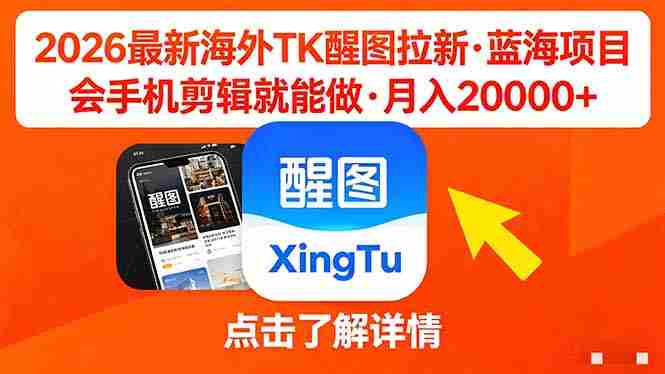 （18112期）26年最新海外Tk醒图拉新，蓝海项目，会手机剪辑就可以做，月入20000＋-网创资源