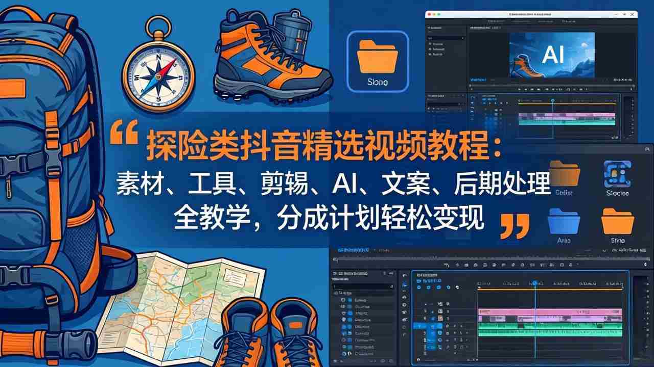 （17994期）探险类抖音精选视频教程：素材、工具、剪辑、AI、文案、后期处理全教学，分成计划轻松变现-网创资源