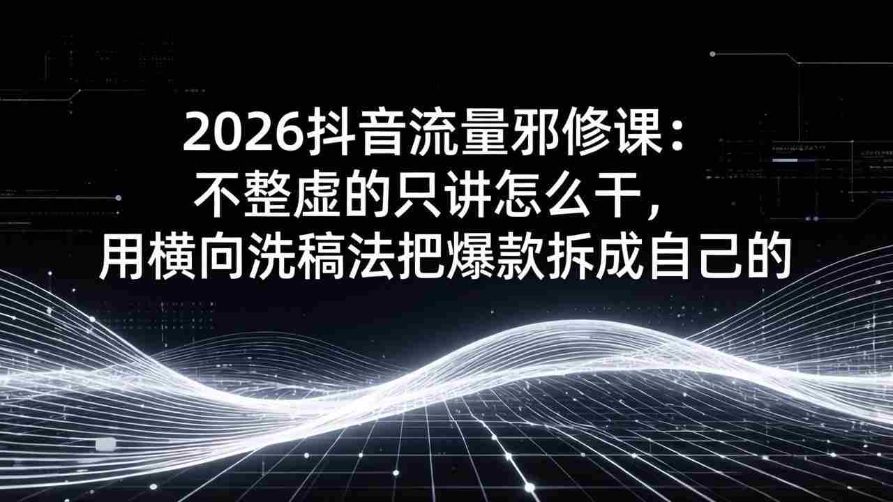 （17725期）2026抖音流量邪修课：不整虚的只讲怎么干，用横向洗稿法把爆款拆成自己的-网创资源