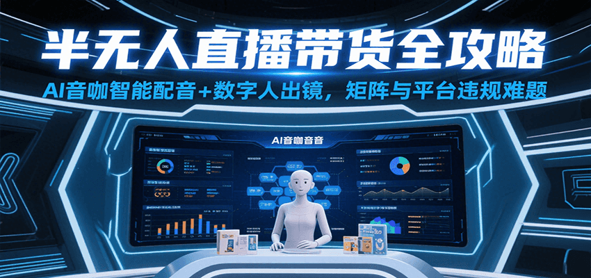 半无人直播带货全攻略：AI音咖智能配音+数字人出镜，解决账号矩阵与平台违规难题-网创资源