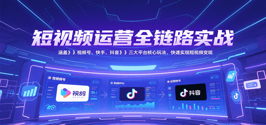 短视频运营全链路实战，涵盖视频号、快手、抖音三大平台核心玩法，快速实现变现！-网创资源