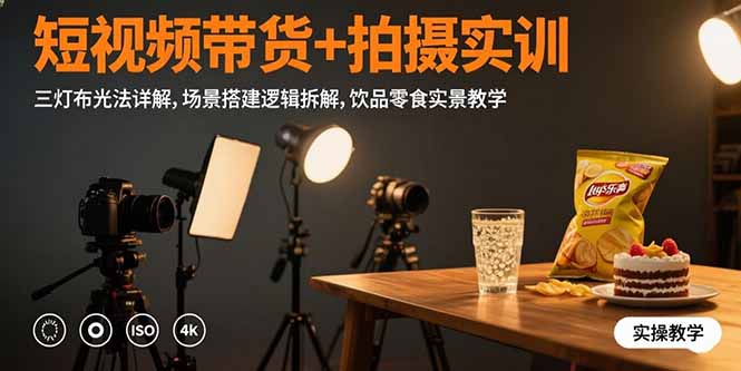 （15540期）短视频带货+拍摄实训：三灯布光法详解,场景搭建逻辑拆解,饮品零食实景教学-网创资源