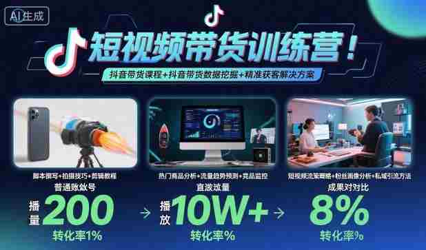 短视频带货训练营，抖音带货课程+抖音带货数据挖掘+精准获客解决方案-网创资源
