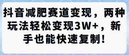 抖音减肥赛道变现，两种玩法轻松变现3W+，新手也能快速复制-网创资源