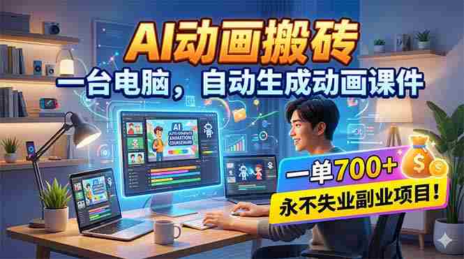 （18239期）AI动画搬砖，一台电脑，自动生成动画课件，一单800+  永不失业副业项目！-网创资源