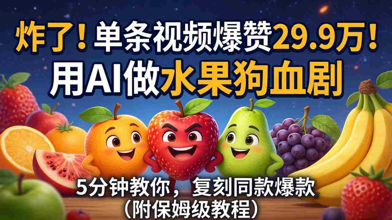（18206期）炸了！单条视频爆赞 29.9 万！用 AI 做水果狗血剧，5 分钟教你，复刻同款爆款（附保姆级教程）-网创资源