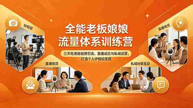 （18187期）全能老板娘流量体系训练营，三天吃透短视频引流、直播成交与私域运营，打造个人IP轻松变现-网创资源