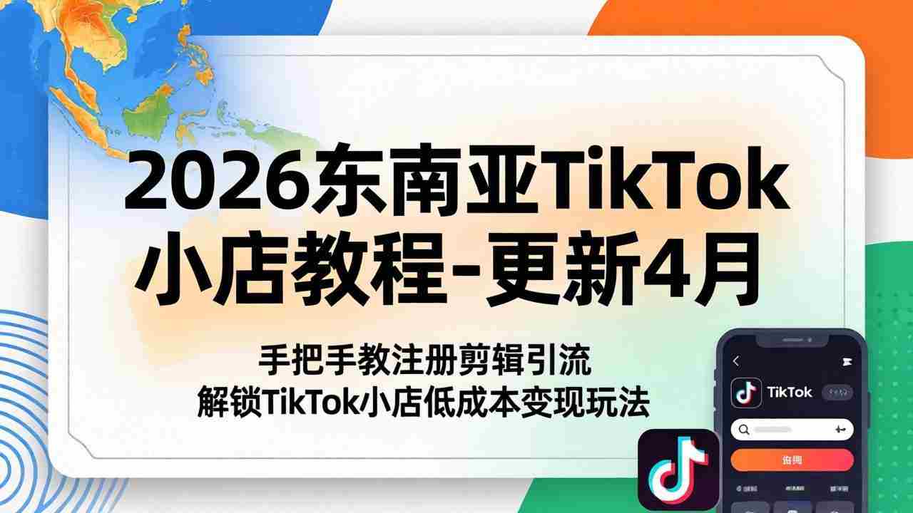 （18180期）2026东南亚TikTok小店教程-更新4月，手把手教注册剪辑引流，解锁TikTok小店低成本变现玩法-网创资源