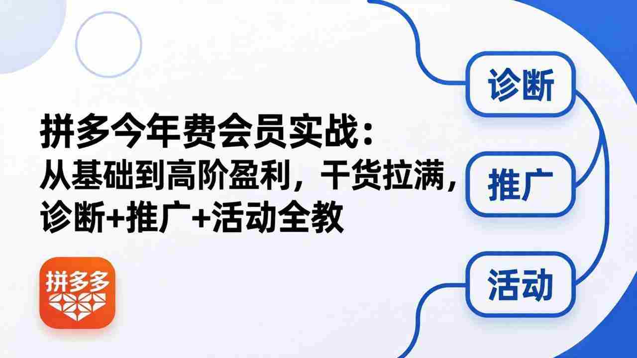 （18125期）拼多多年费会员实战(更新26年4月20)：从基础到高阶盈利，干货拉满，诊断+推广+活动全教-网创资源
