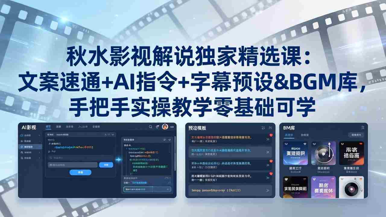 （18080期）秋水影视解说独家精选课：文案速通+AI指令+字幕预设+BGM库，手把手实操教学零基础可学-网创资源