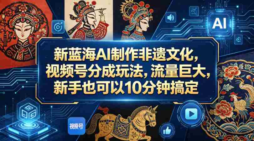 新蓝海AI制作非遗文化，视频号分成玩法，流量巨大，新手也可以10分钟搞定-网创资源