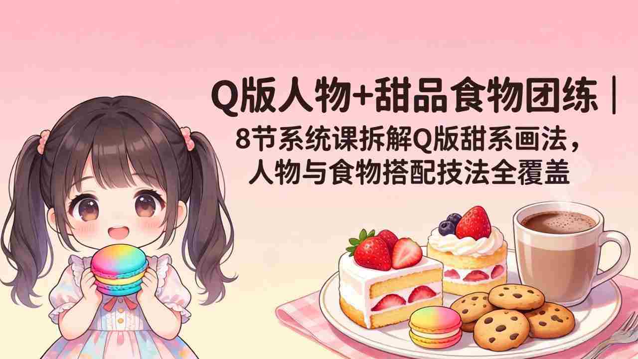 （18037期）Q版人物+甜品食物团练｜8节系统课拆解Q版甜系画法，人物与食物搭配技法全覆盖-网创资源