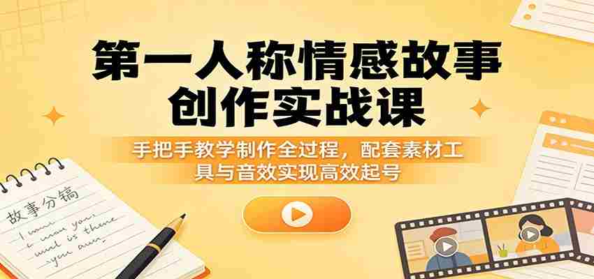 第一人称情感故事创作实战课：手把手教学制作全过程，配套素材工具与音效实现高效起号-网创资源