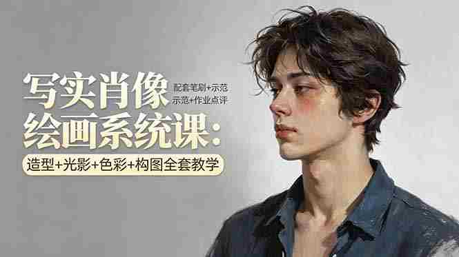 （17967期）写实肖像绘画系统课：造型+光影+色彩+构图全套教学，配套笔刷+示范+作业点评-网创资源