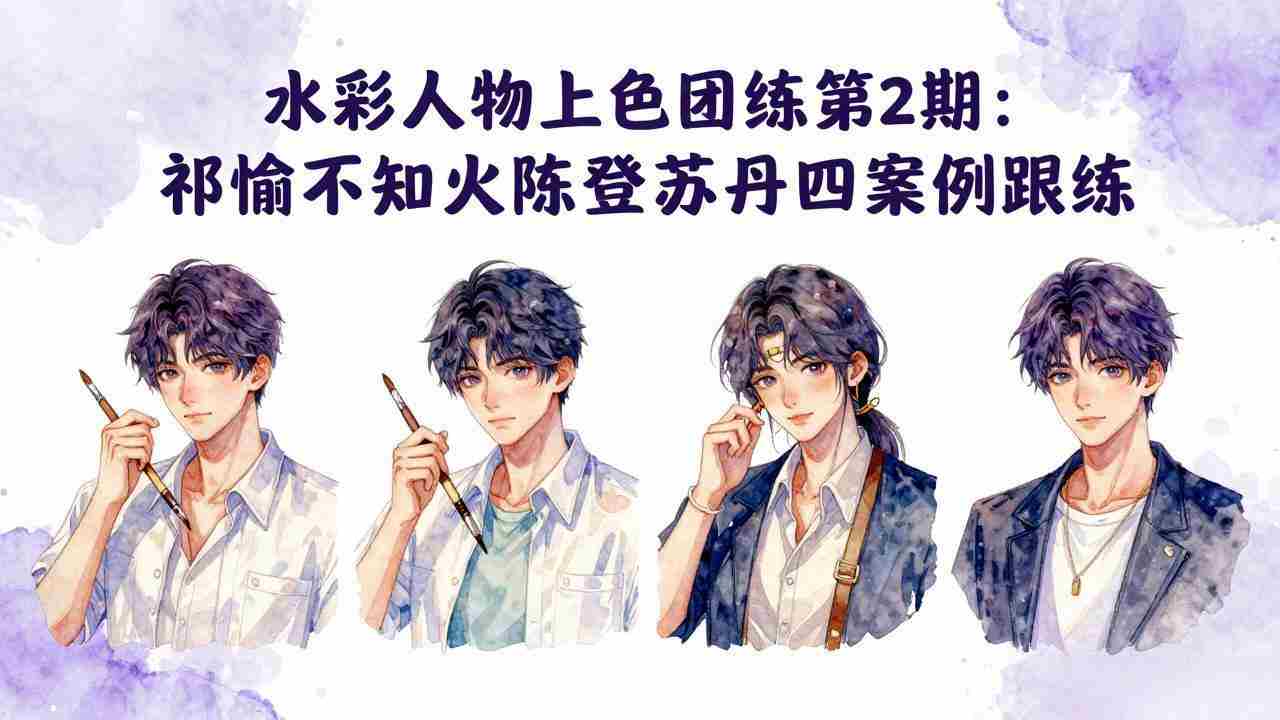 （17954期）水彩人物上色团练第2期：祁煜不知火陈登苏丹四案例跟练，手把手提升绘画能力-网创资源