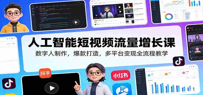 人工智能短视频流量增长课：数字人制作，爆款打造，多平台变现全流程教学-网创资源