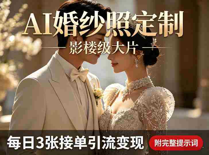 AI婚纱照定制影楼级大片，每日3张接单引流变现，轻松实现副业增收（附完整提示词）-网创资源