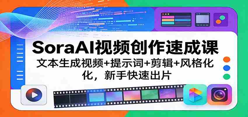 SoraAI视频创作速成课：文本生成视频+提示词+剪辑+风格化，新手快速出片-网创资源
