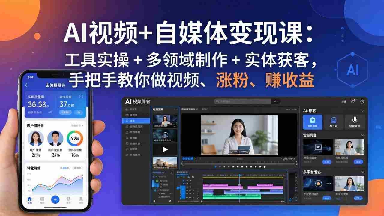 （17891期）AI视频+自媒体变现课：工具实操 + 多领域制作 + 实体获客，手把手教你做视频、涨粉、赚收益-网创资源