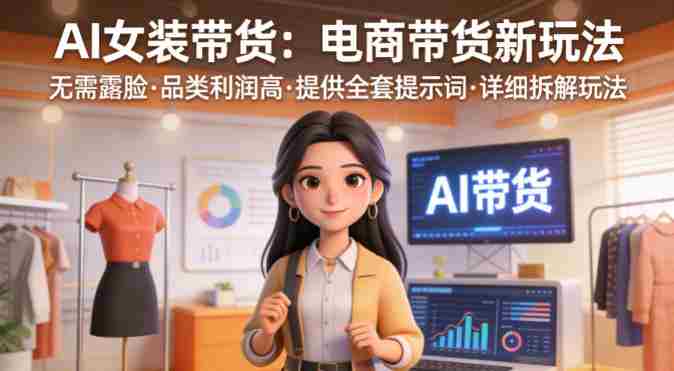 AI女装带货，电商带货新玩法，无需露脸，品类利润高，提供全套提示词，详细拆解玩法-网创资源