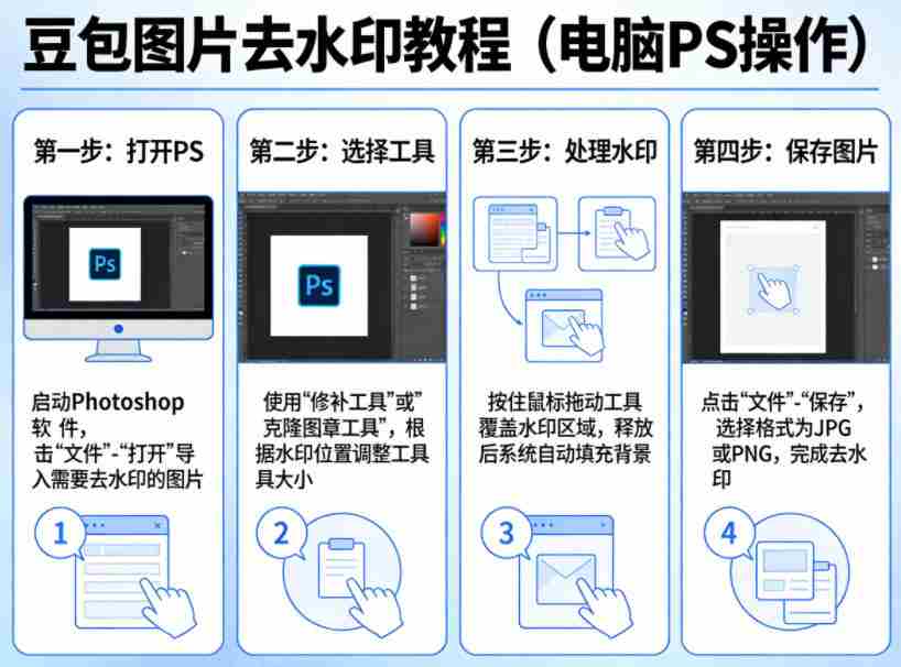 豆包图片去水印教程，电脑PS操作教程-网创资源