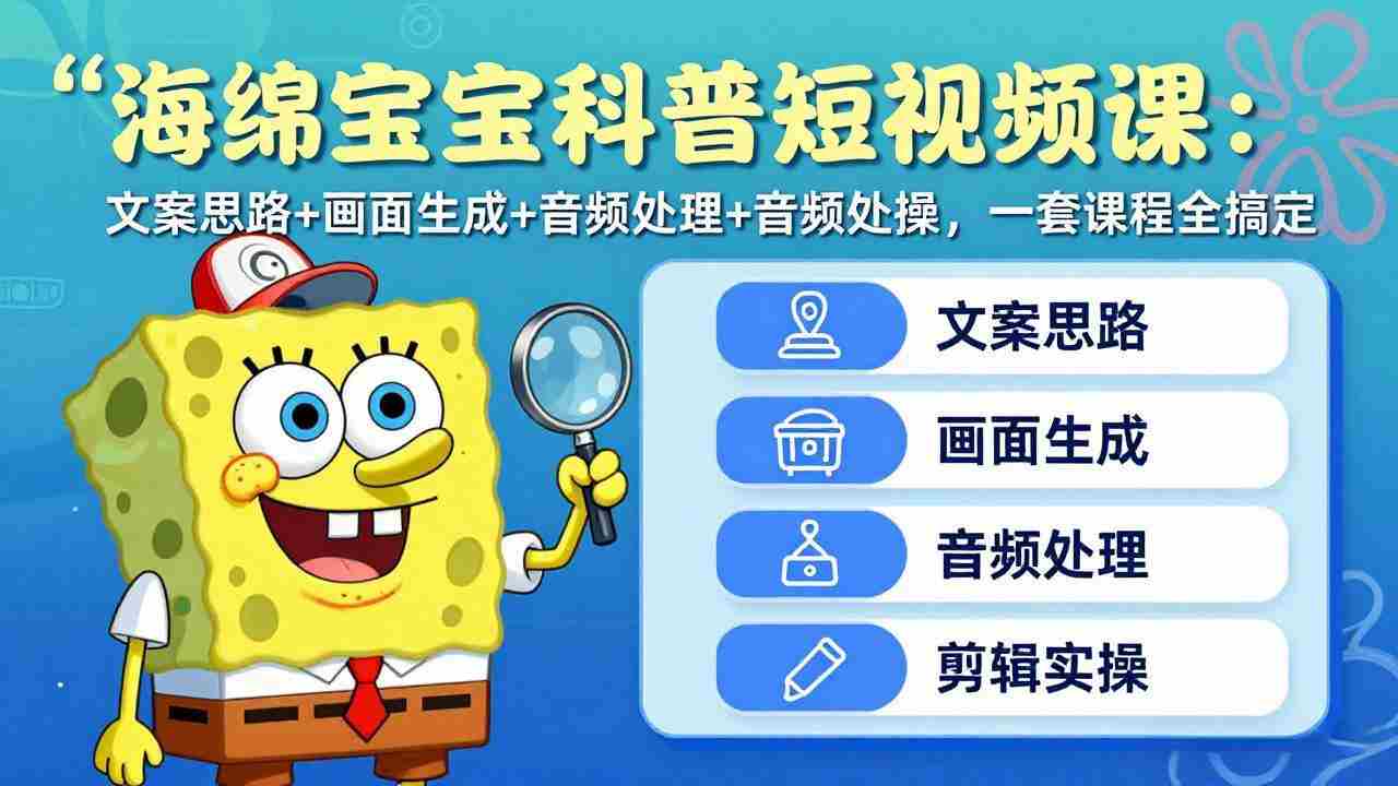 （17756期）海绵宝宝科普短视频课：文案思路+画面生成+音频处理+剪辑实操，一套课程全搞定-网创资源