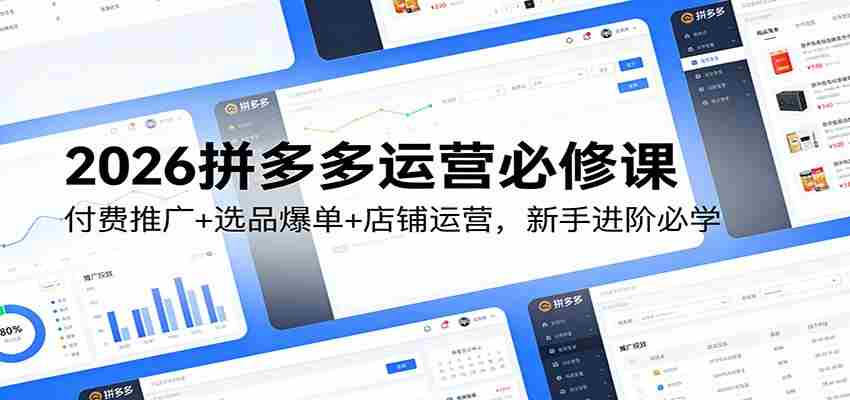 2026拼多多运营必修课：付费推广+选品爆单+店铺运营，新手进阶必学-网创资源