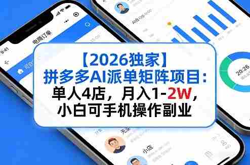 【2026独家】拼多多AI派单矩阵项目：单人4店，月入1-2W，小白可手机操作副业-网创资源