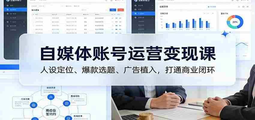 自媒体账号运营变现课：人设定位、爆款选题、广告植入，打通商业闭环-网创资源
