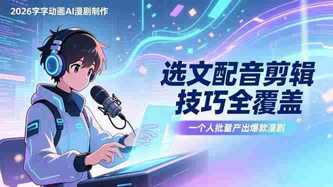 （17477期）2026字字动画AI漫剧制作-1期，选文配音剪辑技巧全覆盖，一个人就能批量产出爆款漫剧-网创资源