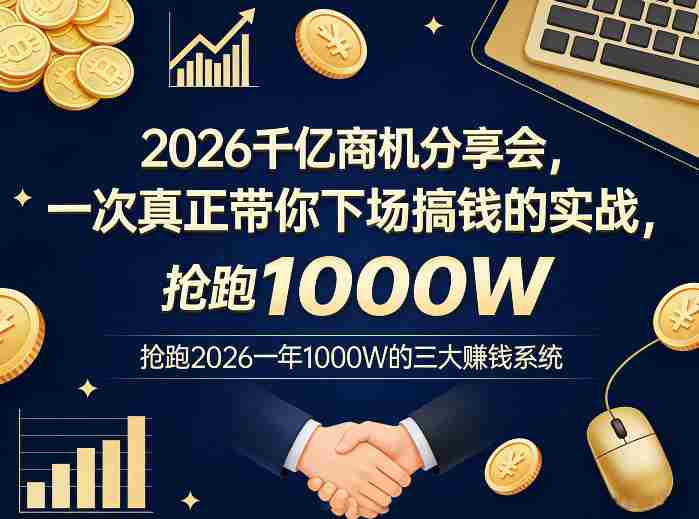 2026千亿商机分享会，一次真正带你下场搞钱的实战，抢跑2026一年1000W的三大賺钱系统-网创资源