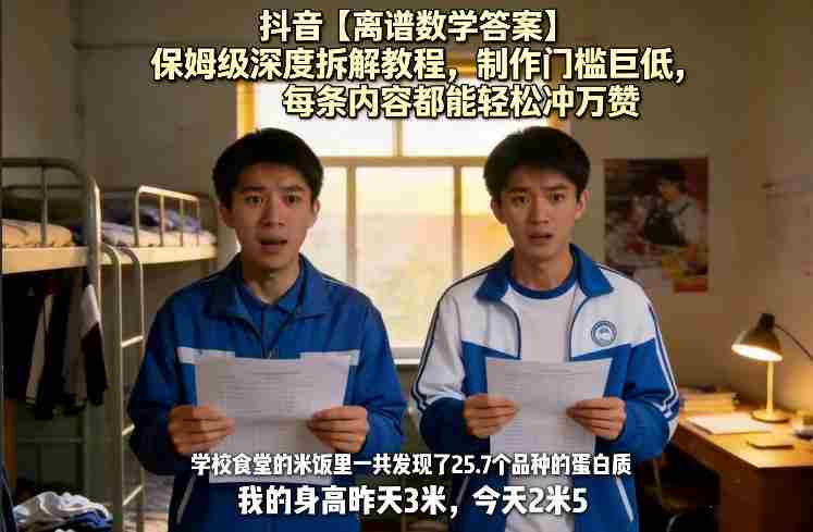 抖音【离谱数学答案】保姆级深度拆解教程，制作门槛巨低，每条内容都能轻松冲万赞，附详细步骤-网创资源