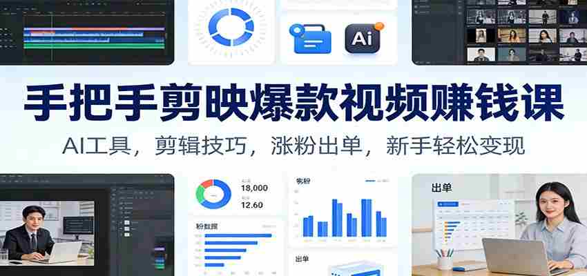 手把手剪映爆款视频赚钱课：AI工具，剪辑技巧，涨粉出单，新手轻松变现-网创资源