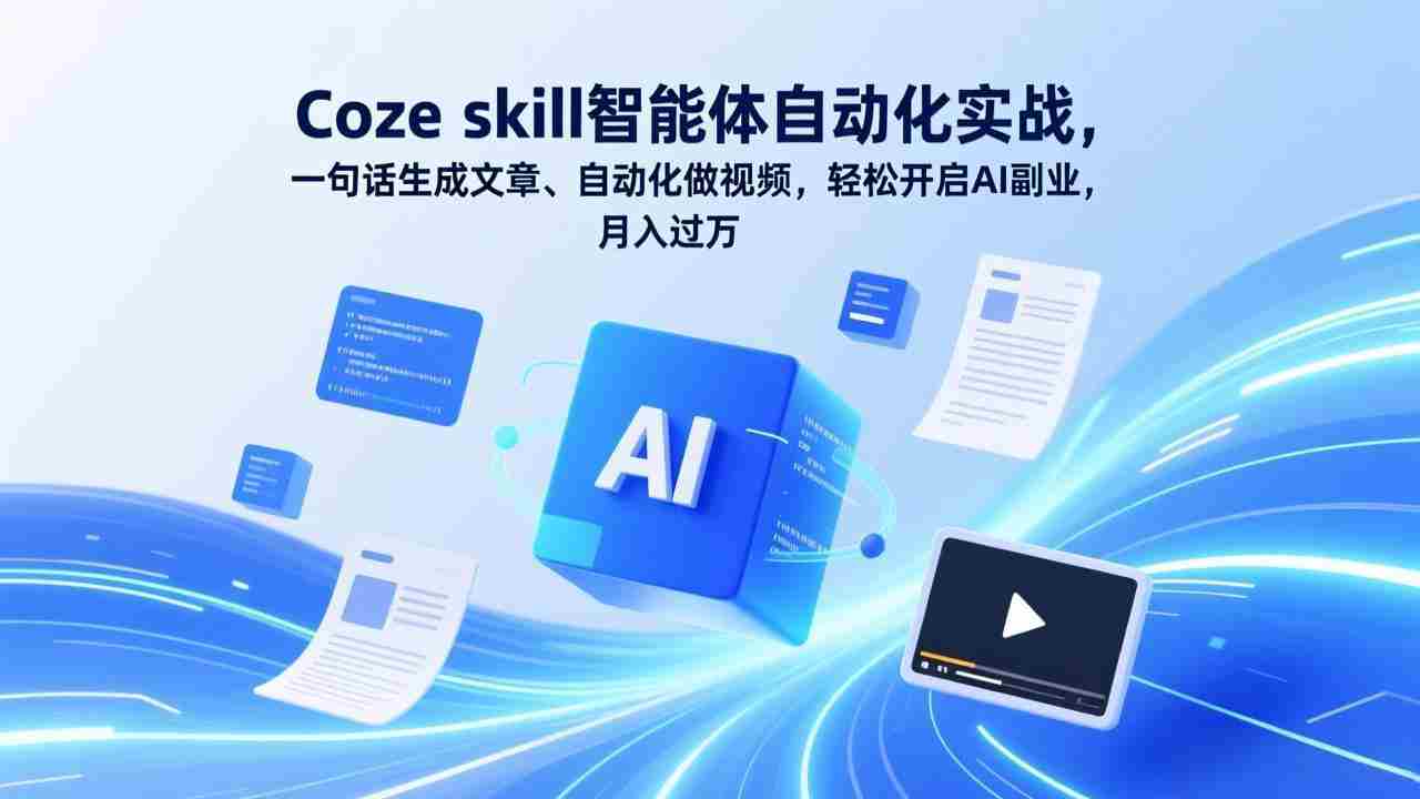 （17399期）Coze skill智能体自动化实战，一句话生成文章、自动化做视频，轻松开启AI副业，月入过万-网创资源