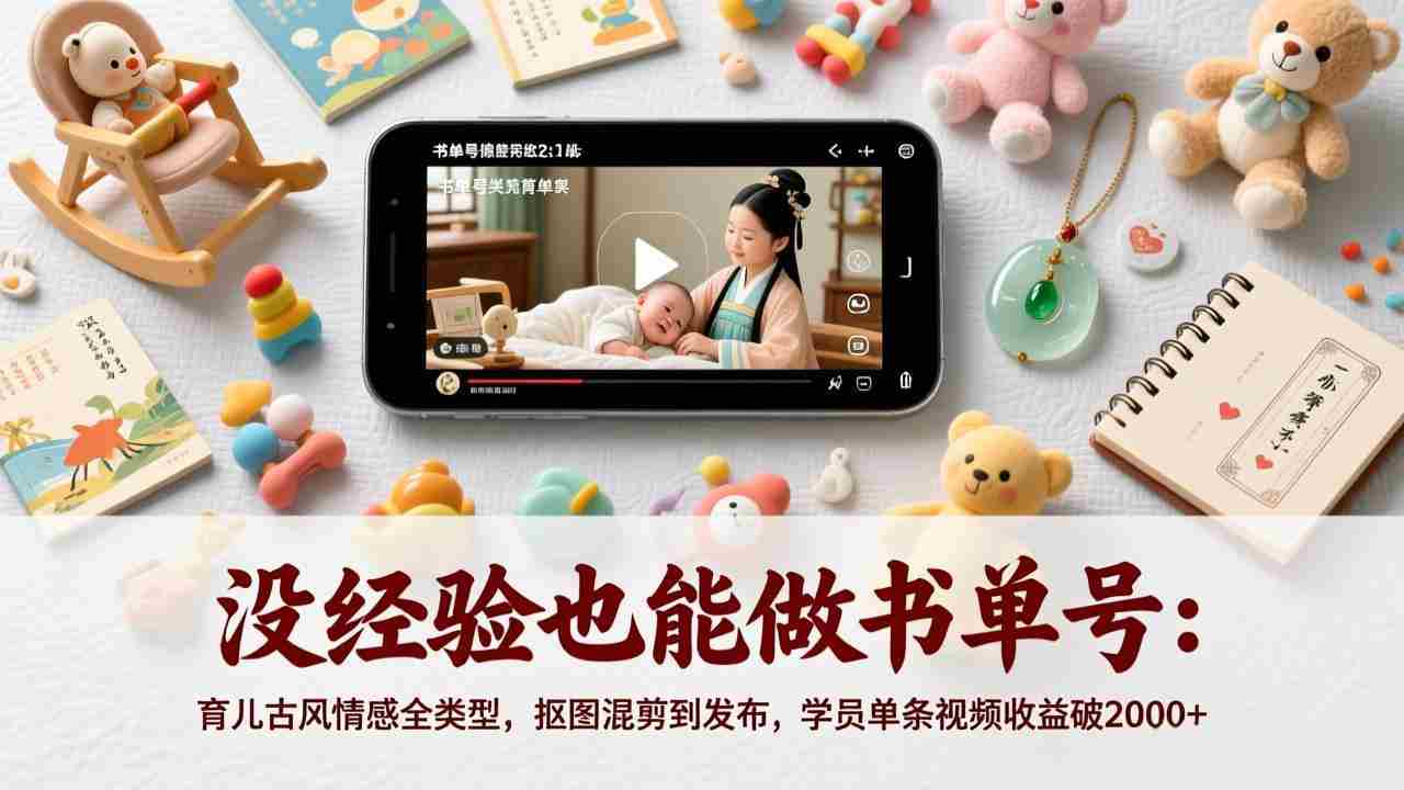 （17389期）没经验也能做书单号：育儿古风情感全类型，抠图混剪到发布，学员单条视频收益破2000+-网创资源
