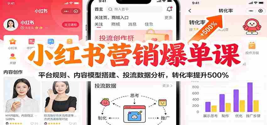 小红书营销爆单课：平台规则、内容模型搭建、投流数据分析，转化率提升500%-网创资源