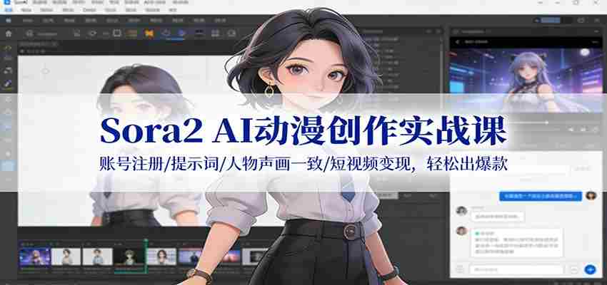 Sora2 AI动漫创作实战课：账号注册/提示词/人物声画一致/短视频变现，轻松出爆款-网创资源