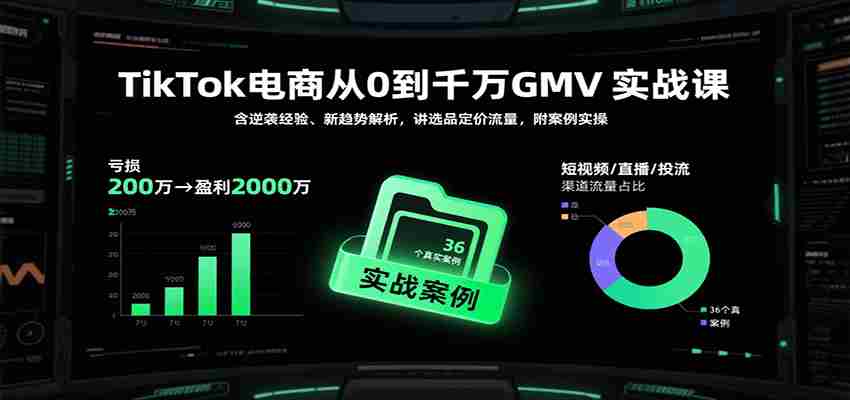 TikTok电商从0到千万GMV实战课，含逆袭经验、新趋势解析，讲选品定价流量等（更新）-网创资源
