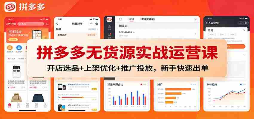 拼多多无货源实战运营课：开店选品+上架优化+推广投放，新手快速出单-网创资源