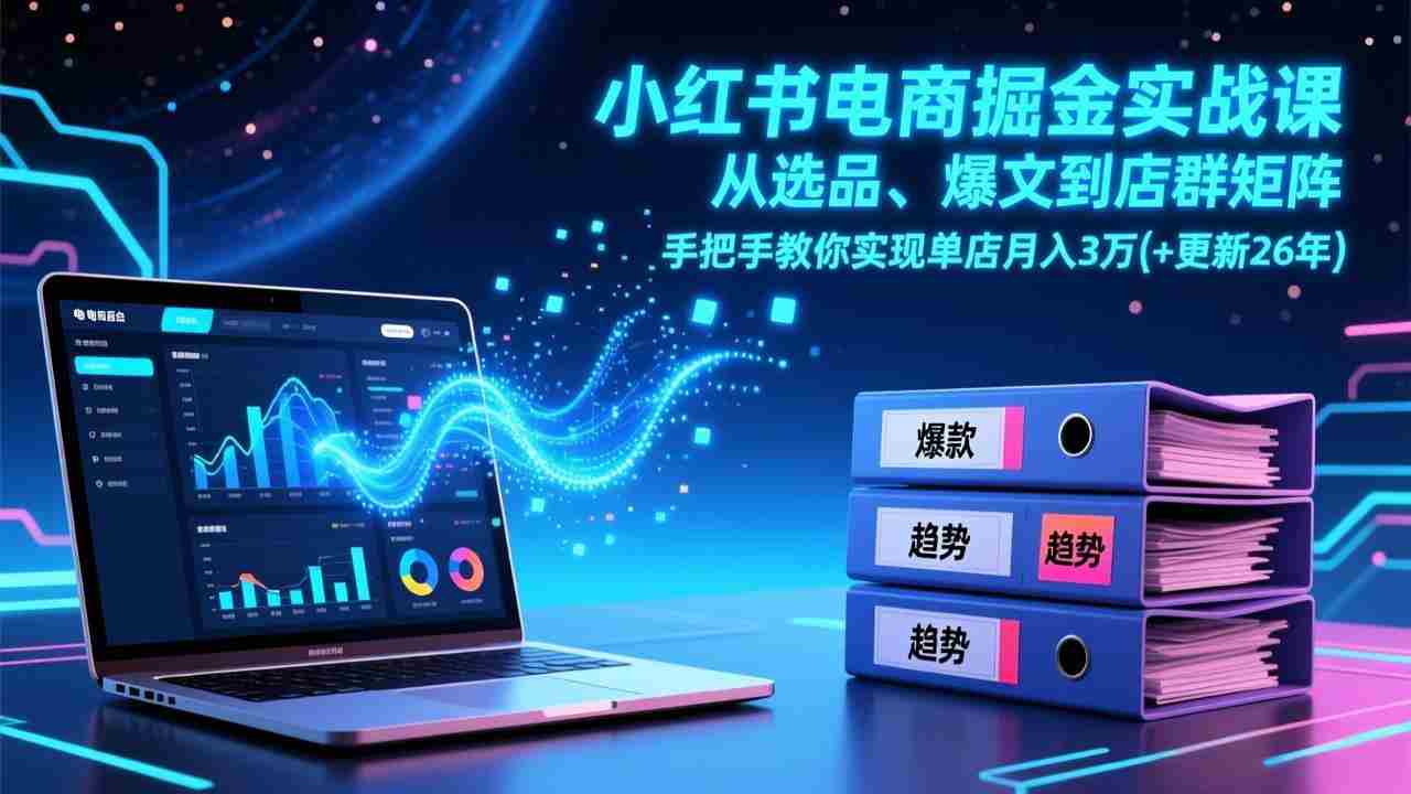 （17290期）小红书电商掘金实战课，从选品、爆文到店群矩阵，手把手教你实现单店月入3万+(更新26年)-网创资源