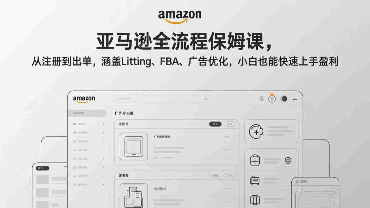 （17293期）亚马逊全流程保姆课，从注册到出单，涵盖Listing、FBA、广告优化，小白也能快速上手盈利-网创资源