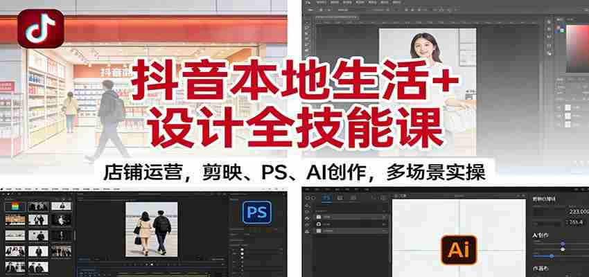 抖音本地生活+设计全技能课：店铺运营，剪映、PS、AI创作，多场景实操-网创资源