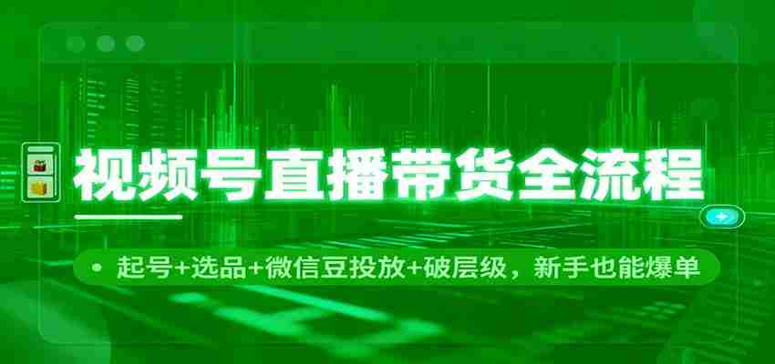 视频号直播带货全流程：起号+选品+微信豆投放+破层级，新手也能爆单-网创资源