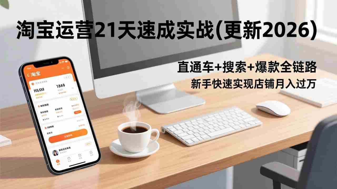 （17201期）淘宝运营21天速成实战(更新2026)，直通车+搜索+爆款全链路，新手快速实现店铺月入过万-网创资源