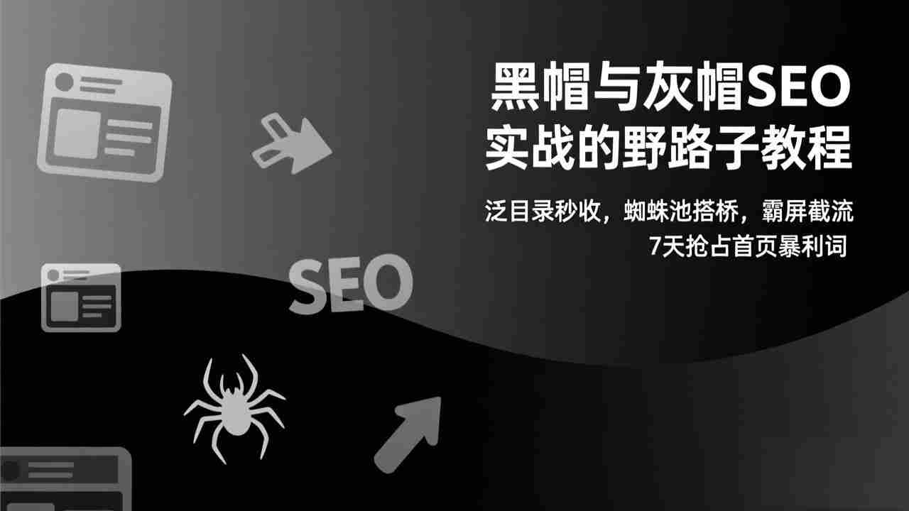 （17125期）黑帽与灰帽SEO实战的野路子教程：泛目录秒收，蜘蛛池搭桥，霸屏截流，7天抢占首页暴利词-网创资源