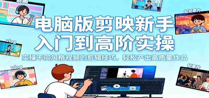 电脑版剪映新手入门到高阶实操，实操不同风格视频的剪辑技巧，轻松产出高质量作品-网创资源