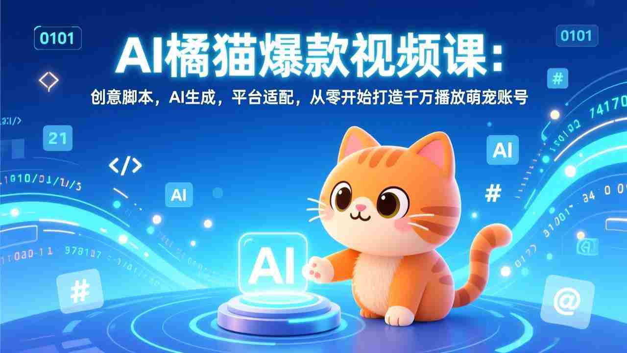 （17091期）AI橘猫爆款视频课：创意脚本，AI生成，平台适配，从零开始打造千万播放萌宠账号-网创资源