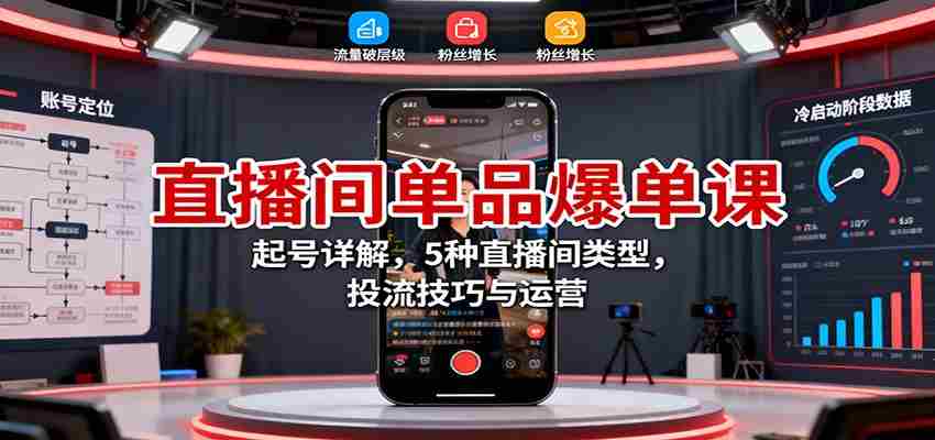 直播间单品爆单课：起号详解，5种直播间类型，投流技巧与运营-网创资源