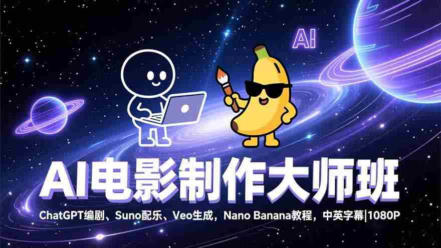 （17011期）AI电影制作大师班：ChatGPT编剧、Suno配乐、Veo生成，Nano Banana教程，中英字幕|1080P-网创资源